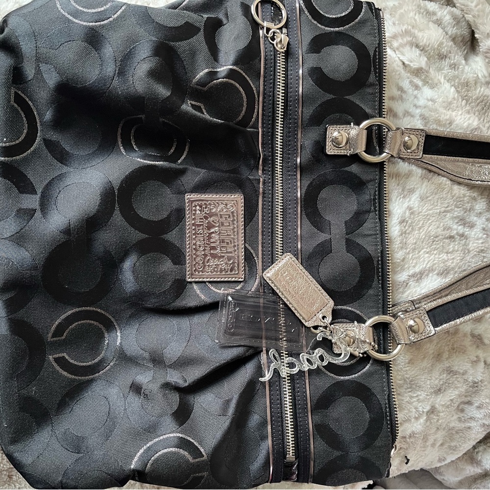 Coach Black and Silver Patterned Tote